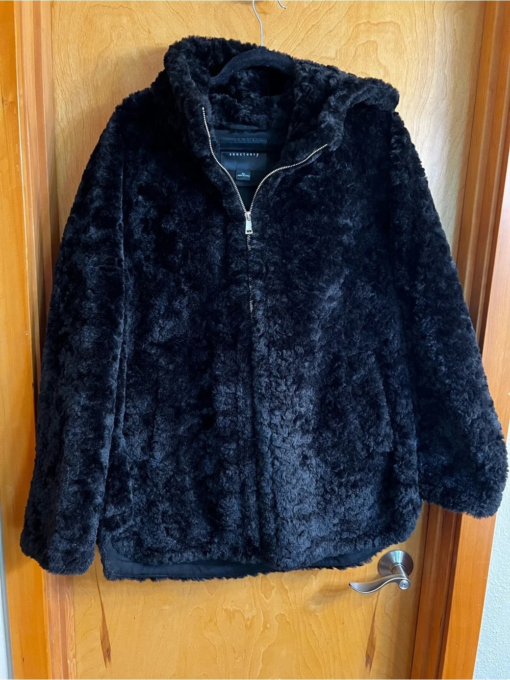 Sanctuary Black Plush Teddy Zip-Up Hoodie